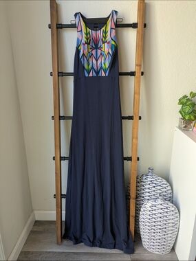 Tart Navy Maxi Dress with Colorful Embroidered Yoke
